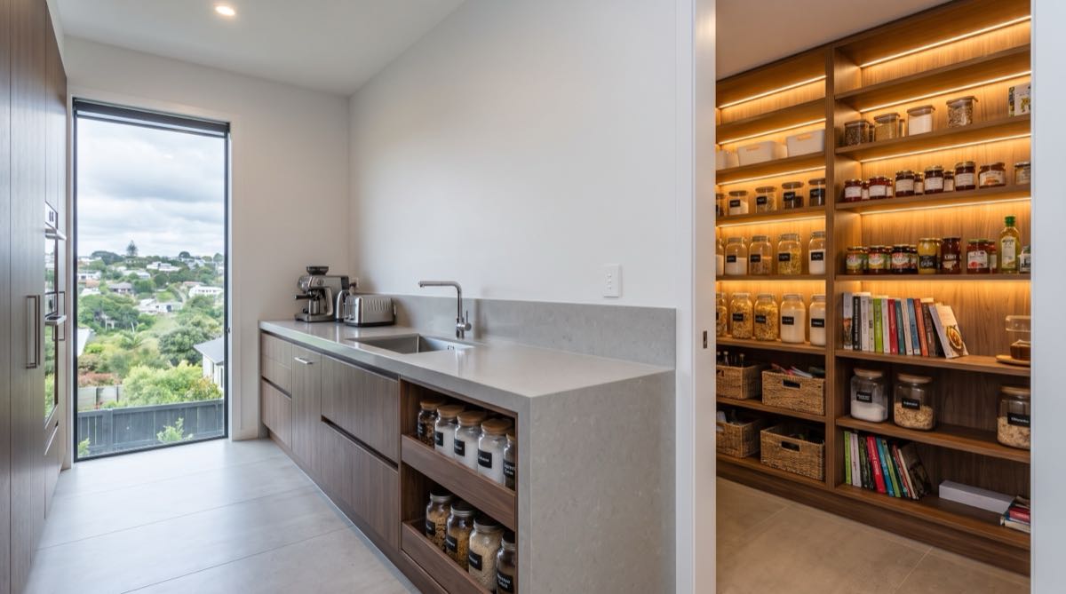 Walk-in scullery and butler's pantry cabinetry